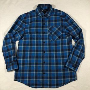 Duluth Alaskan Hardgear Mens Medium Plaid Wool Blend Button Front Shirt Blue